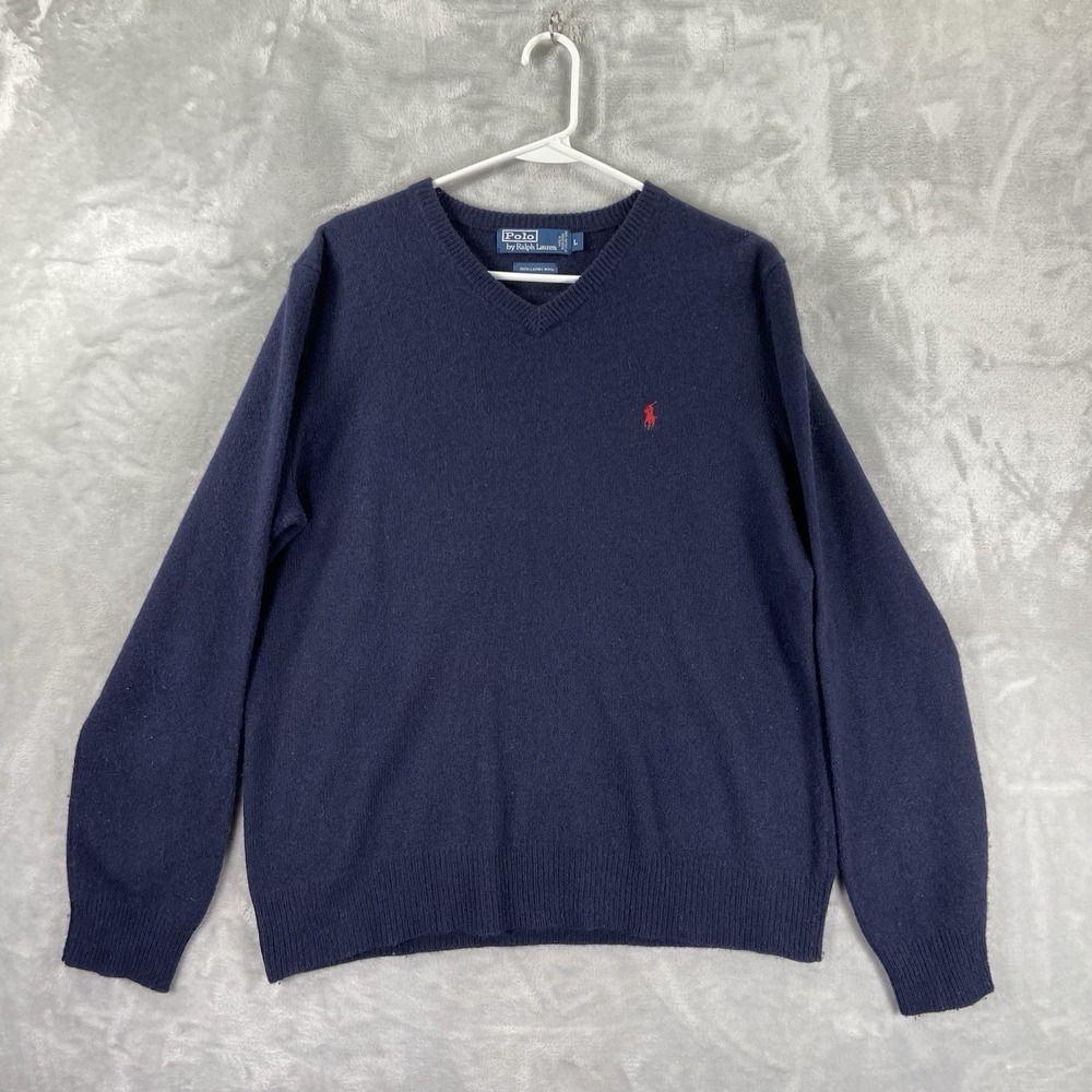 Polo Ralph Lauren Sweater men's Large 100% Lambswool V-Neck Pullover Pony Logo